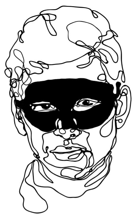 A drawing of a masked man.