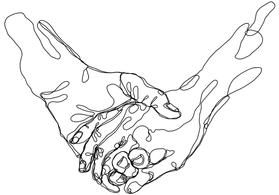 A drawing of two holding hands.