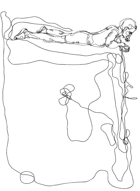 A drawing of someone peering over a cliff.